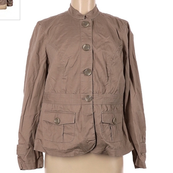 Christopher & Banks Tan Khaki Jacket Women's Medium M Mock Neck Big Buttons EUC - Picture 1 of 8